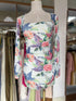 Mesh Floral Print Square Neckline Side Runched Mini Dresses